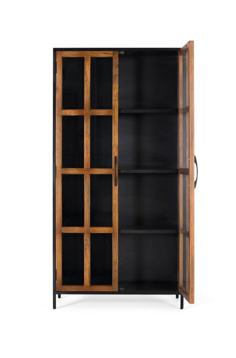 GINER Y COLOMER Vitrina 2 Puertas - Buffet vitrine 2 portes en bois de manguier et structure métal, 180x90x40 cm, couleur noyer et noir
